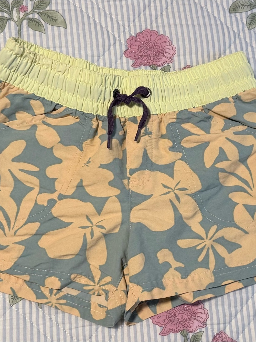 Patagonia Kids Floral Shorts in Yellow, Orange & Blue-Green
